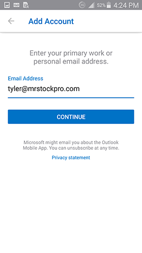 enter email android outlook