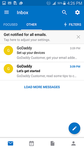 godaddy outlook android email