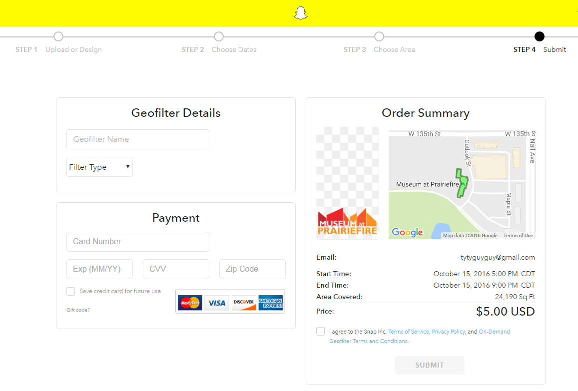 snapchat geofilter payment
